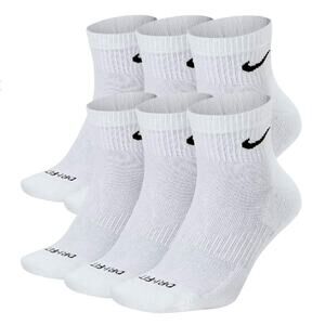NIKE Plus Cushion Socks 6-Pair Size M, Ankle (Quarter) White - New